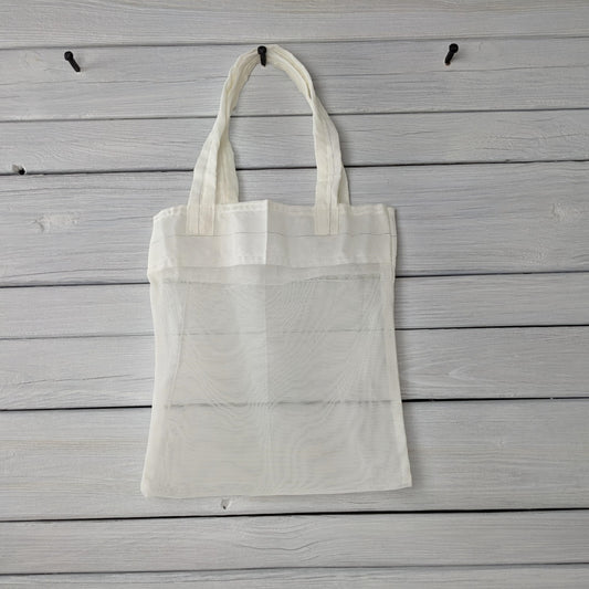 Small Grid White Mesh Medium Tote Bag