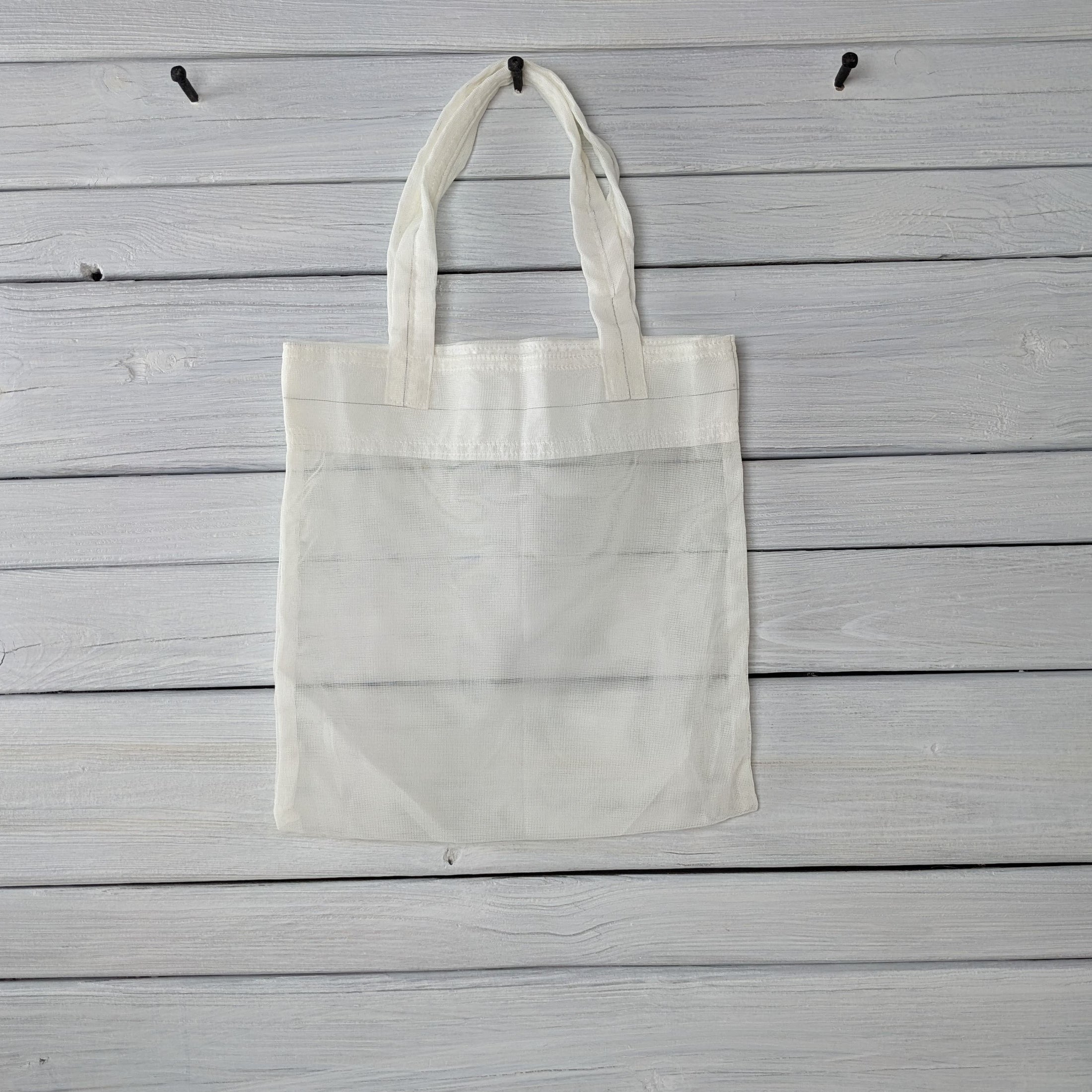 Small Grid White Mesh Medium Tote Bag