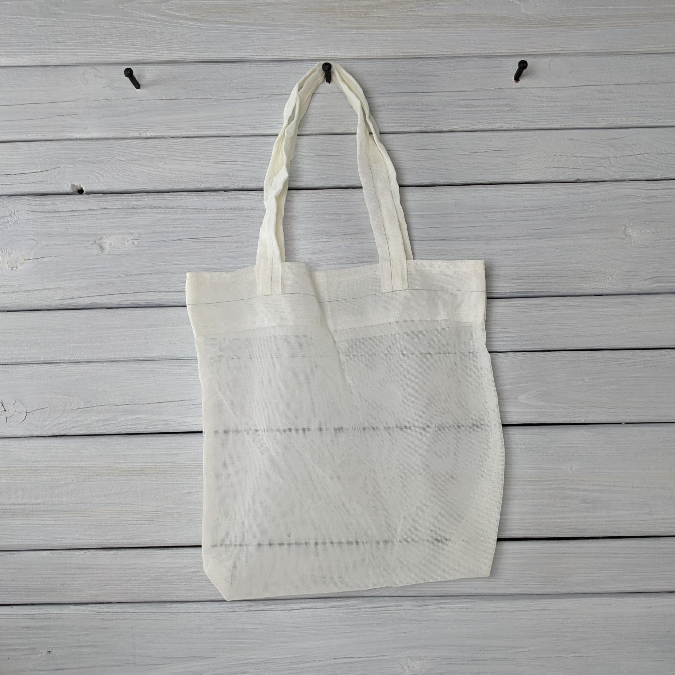 Repurposed Small Grid White Mesh Slider Tote Bag