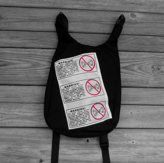 Black Cordura Nylon Backpack Warning Labels