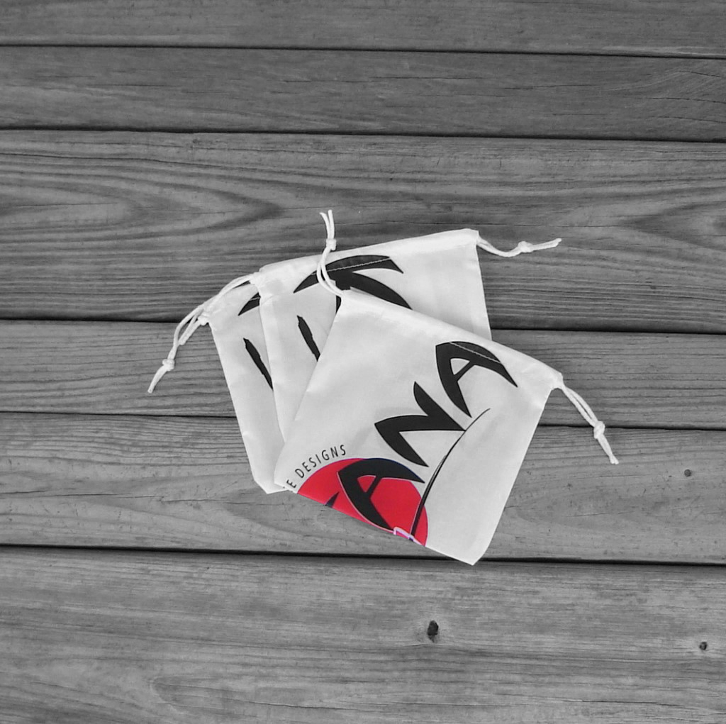 Three Medium Katana Parachute Logo Drawstring Bags White Drawstring