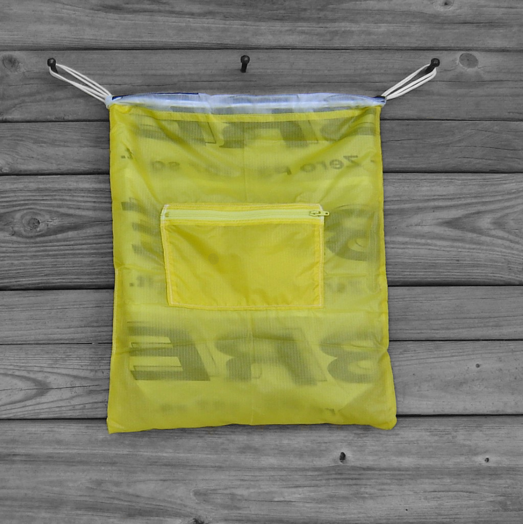 Drawstring Backpack : Sabre Parachute Logos Lined with Neon Yellow Ripstop