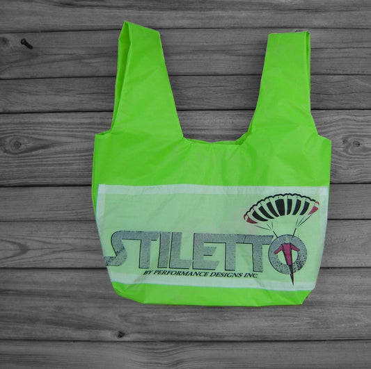 Neon Green Ripstop Market Bag with Reclaimed Stiletto Parachute Logo