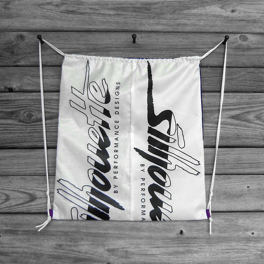 Purple Drawstring Backpack Silhouette Parachute Logos