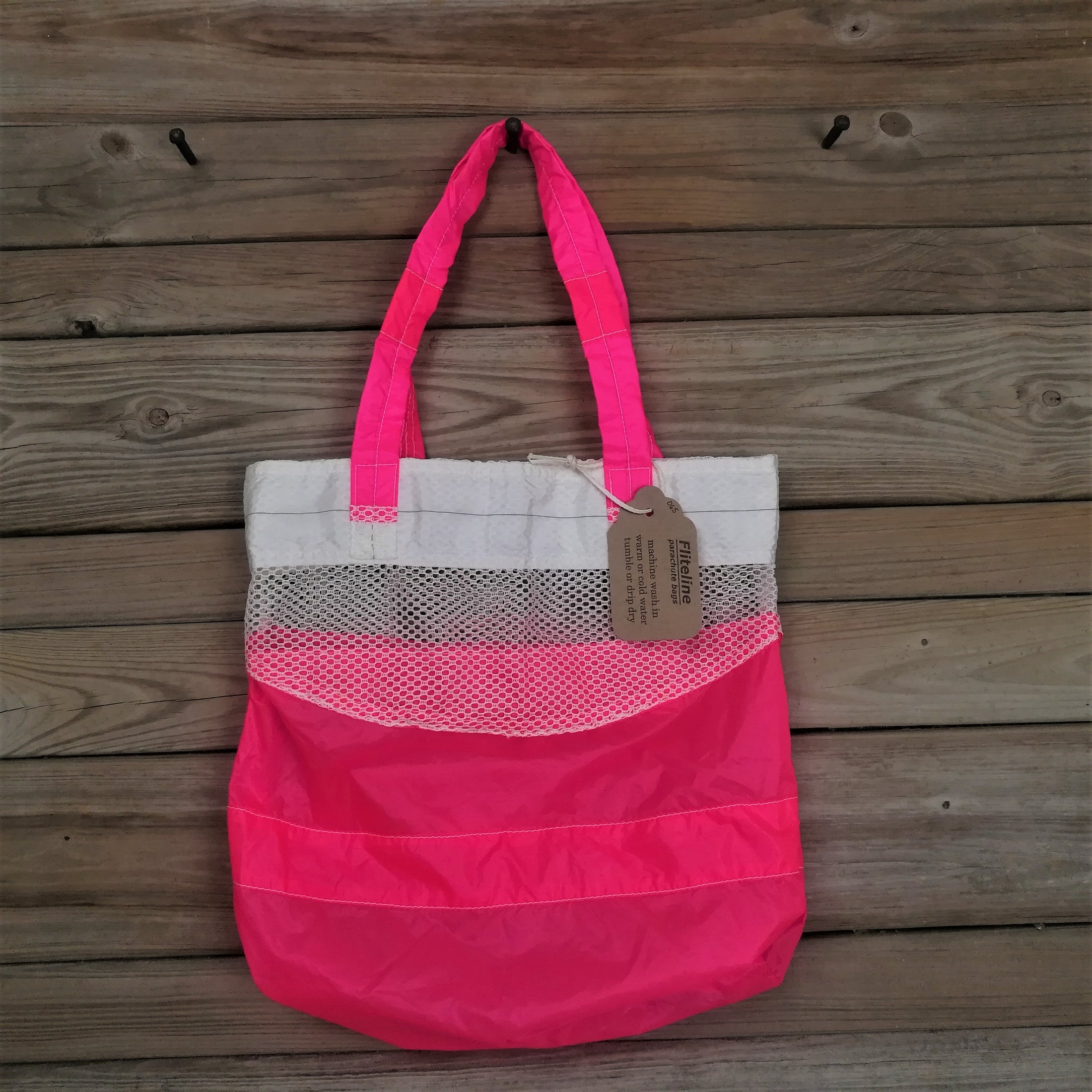 Repurposed Katana Parachute Slider Tote Bag Neon Pink Zero Porosity Ripstop Nylon