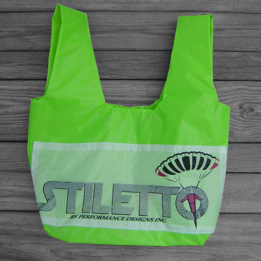 Neon Green Ripstop Market Bag with Reclaimed Stiletto Parachute Logo