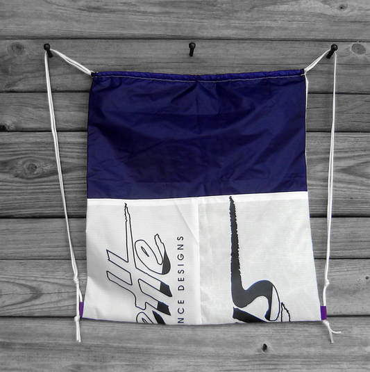 Purple Drawstring Backpack Silhouette Parachute Logos