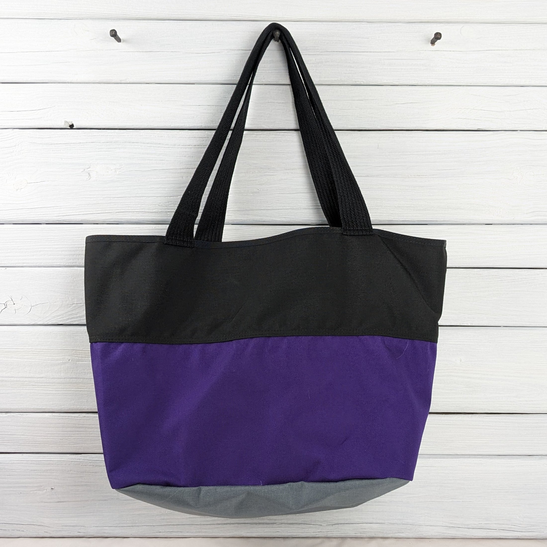 Black, Purple, and Charcoal Cordura Large Tote Bag with Black Handles