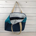 Load image into Gallery viewer, Large Cordura Tote Teal and Navy with Tan Handles
