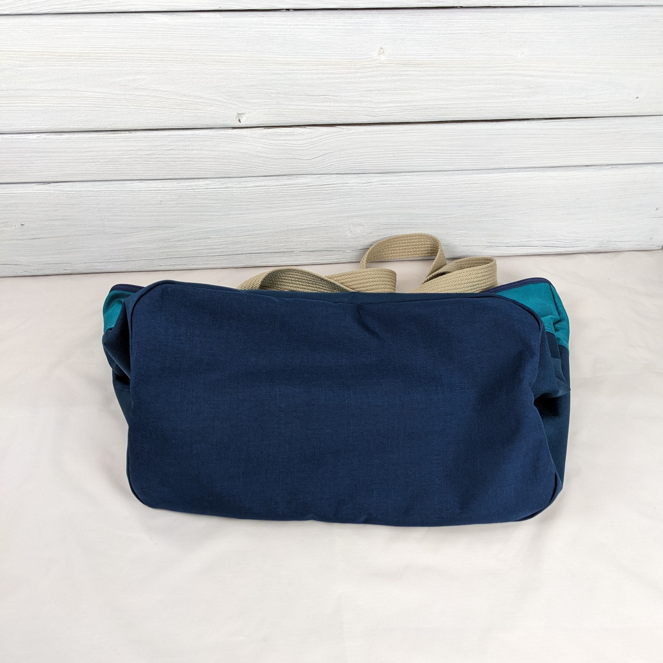 Large Cordura Tote Teal and Navy with Tan Handles