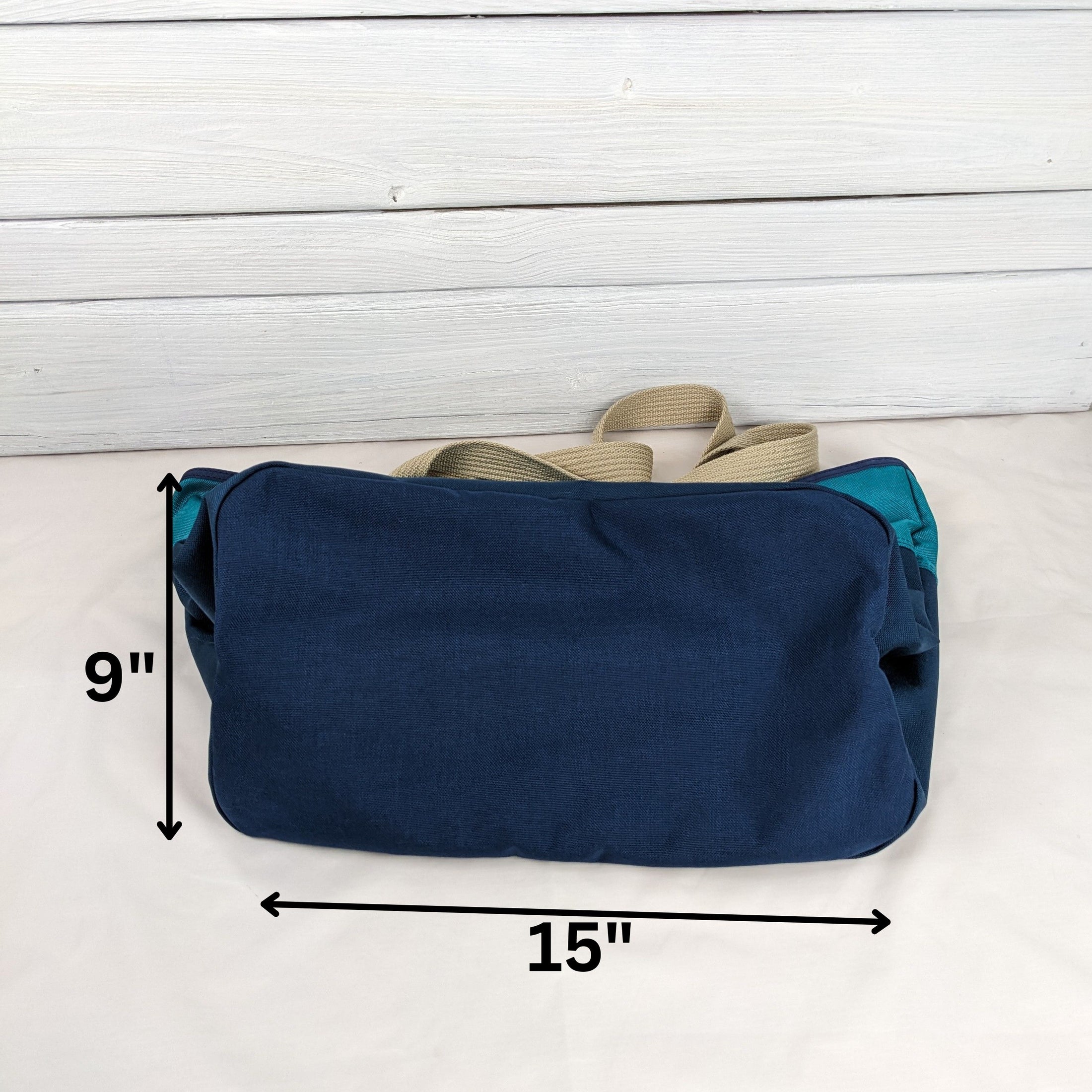 Large Cordura Tote Teal and Navy with Tan Handles
