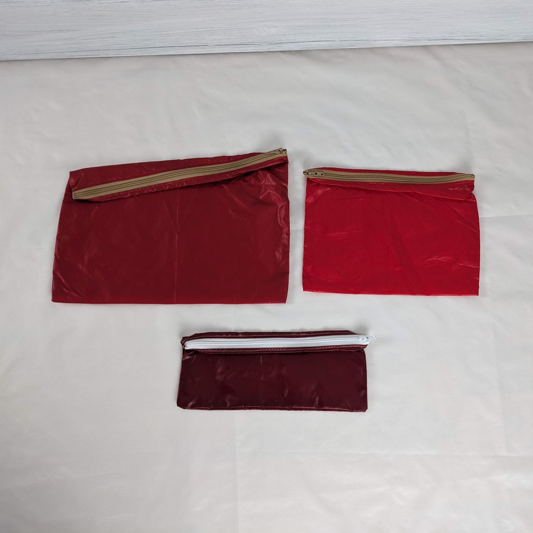 Three Silky Ripstop Zipper Pouches: Shades of Red