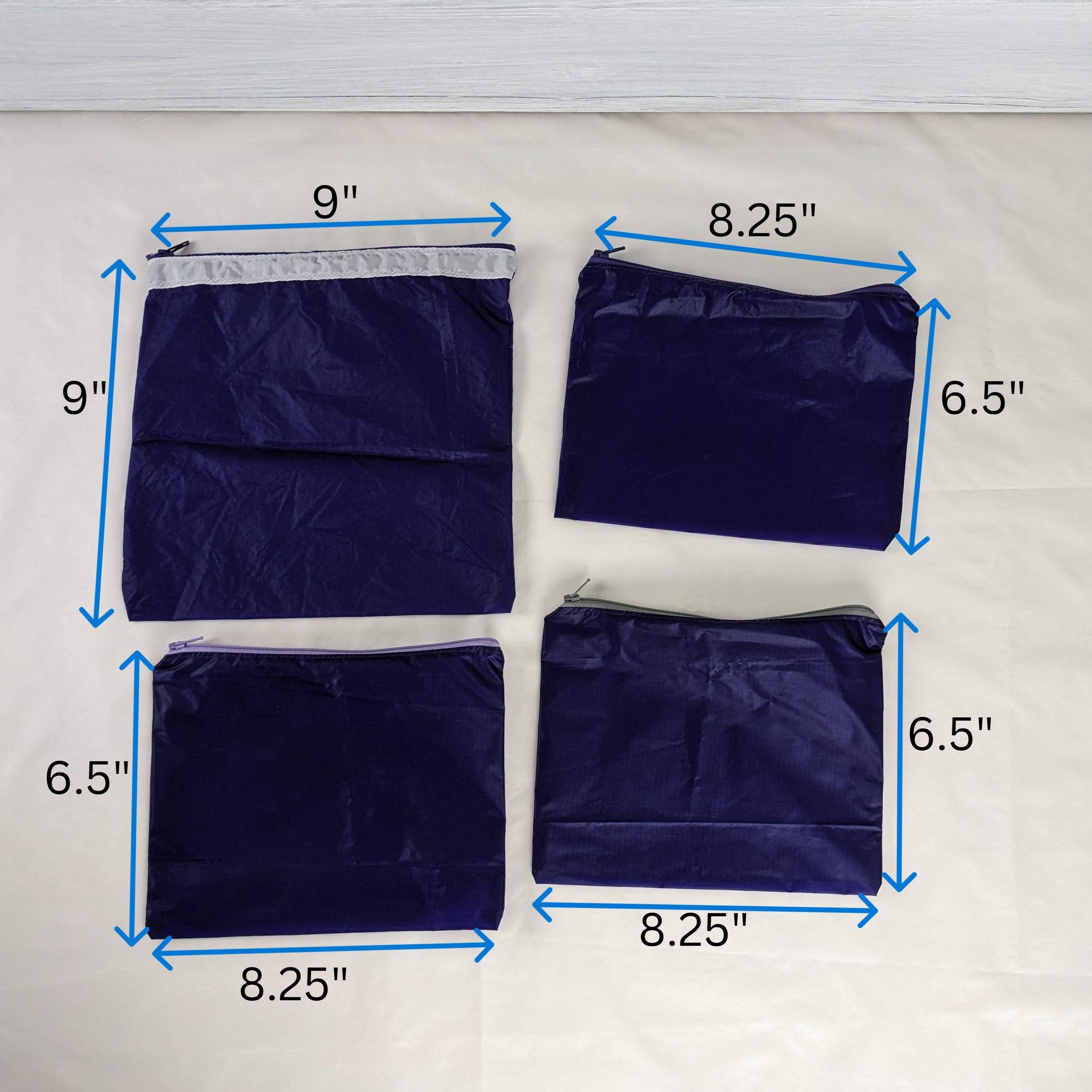 Four Purple Water Resistant Ripstop Zipper Pouches