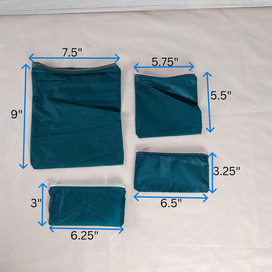 Four Teal Green Water Resistant Zipper Pouches