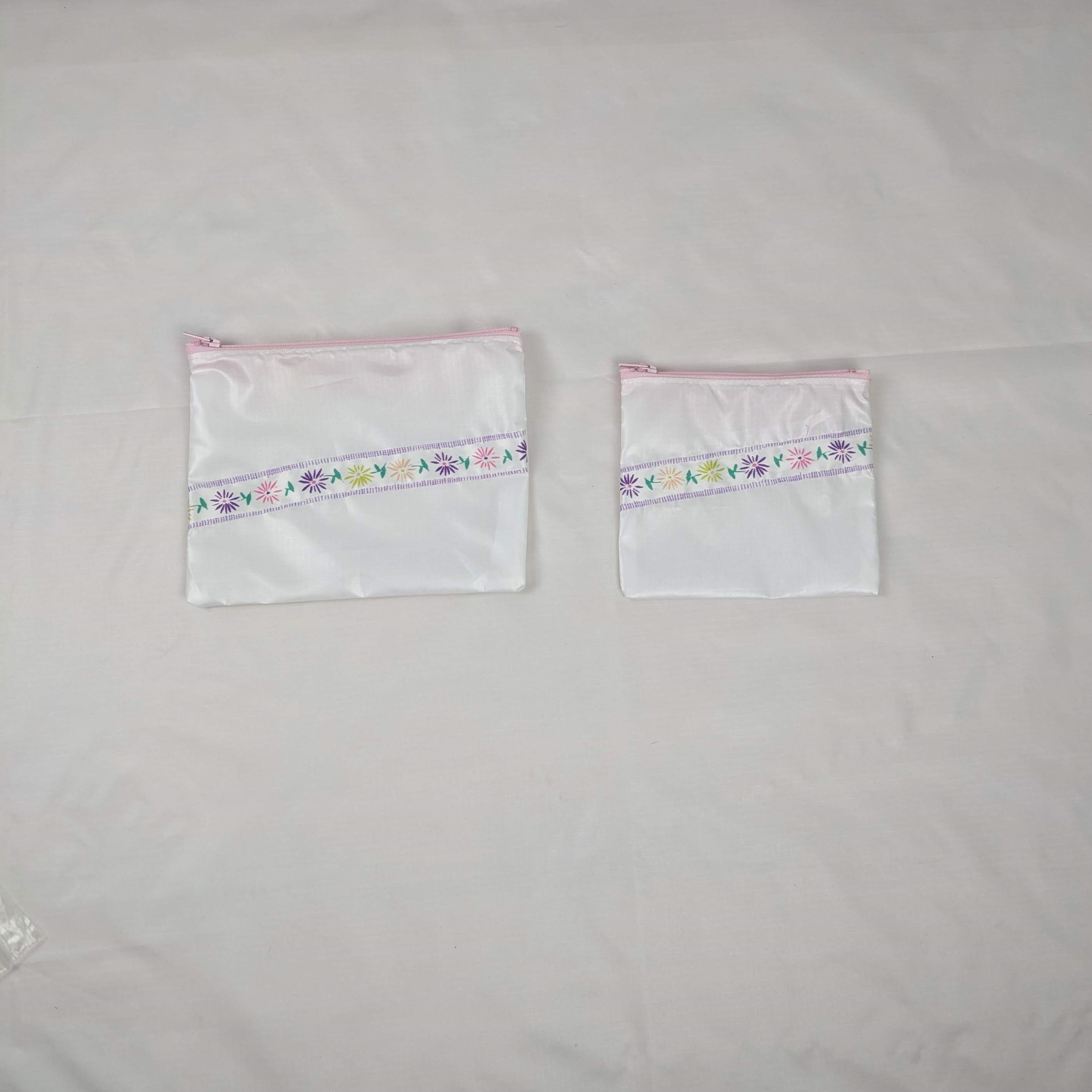 Two White Silky Ripstop Zipper Pouches