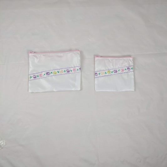 Two White Silky Ripstop Zipper Pouches