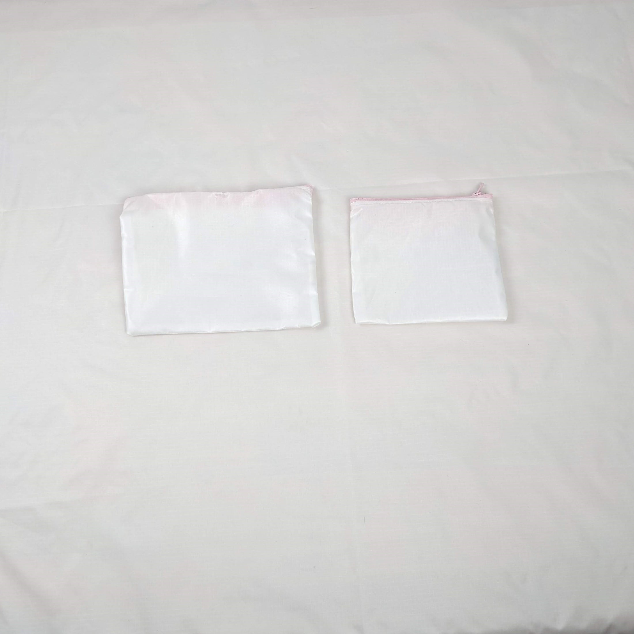 Two White Silky Ripstop Zipper Pouches