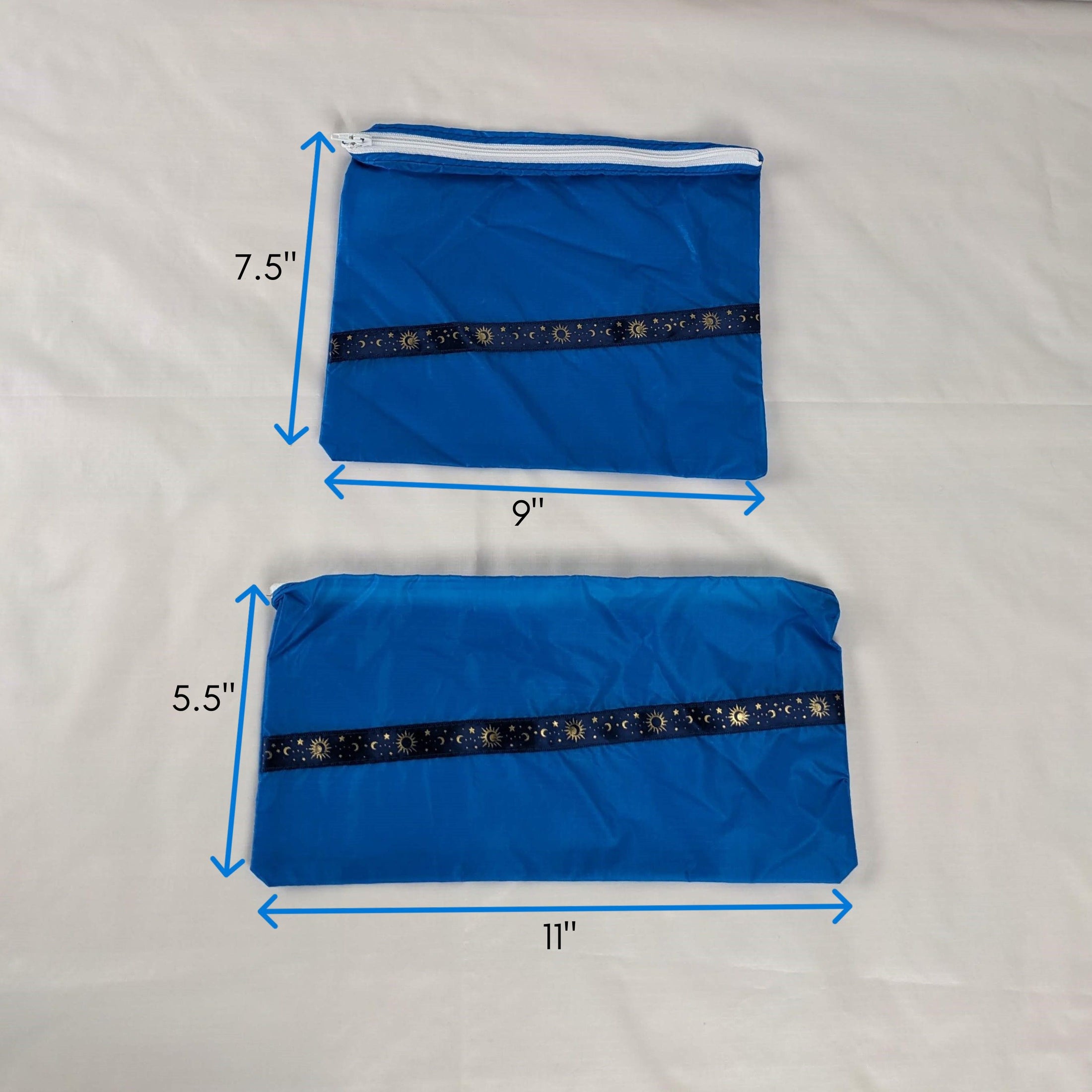 Two Water Resistant Marine Blue Zipper Pouches