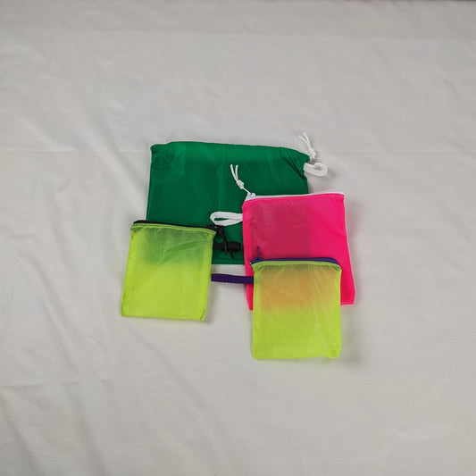Green, Neon Yellow, Neon Pink Zipper Pouches