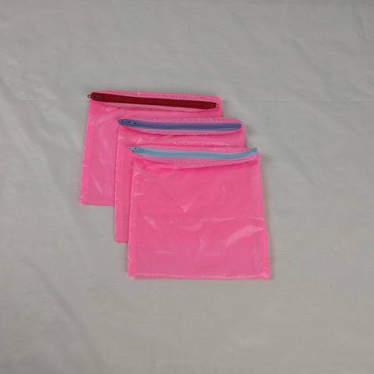 Three Silky Pink Ripstop Zipper Pouches