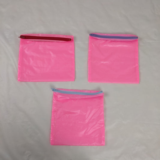 Three Silky Pink Ripstop Zipper Pouches
