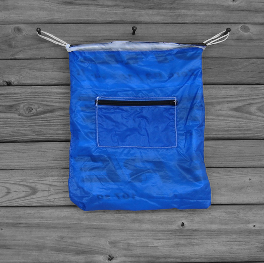 Drawstring Backpack : Sabre Parachute Logos Lined with Royal Blue Ripstop
