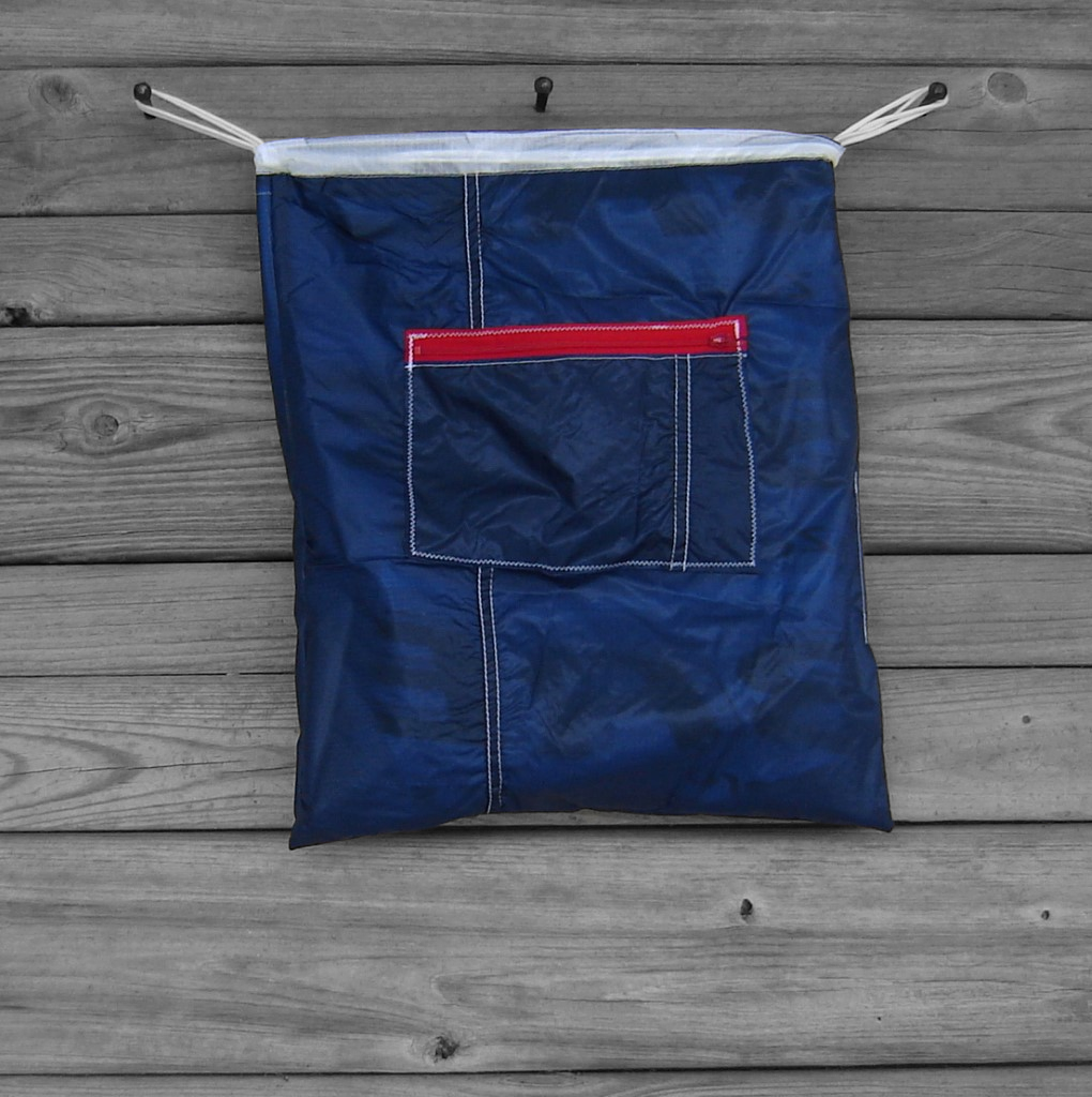 Drawstring Backpack : Sabre Parachute Logos Lined with Repurposed Navy Parachute
