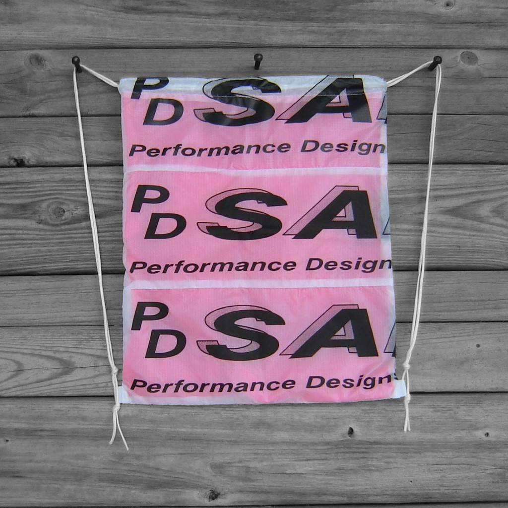 Drawstring Backpack : Sabre Parachute Logos Lined with Neon Pink