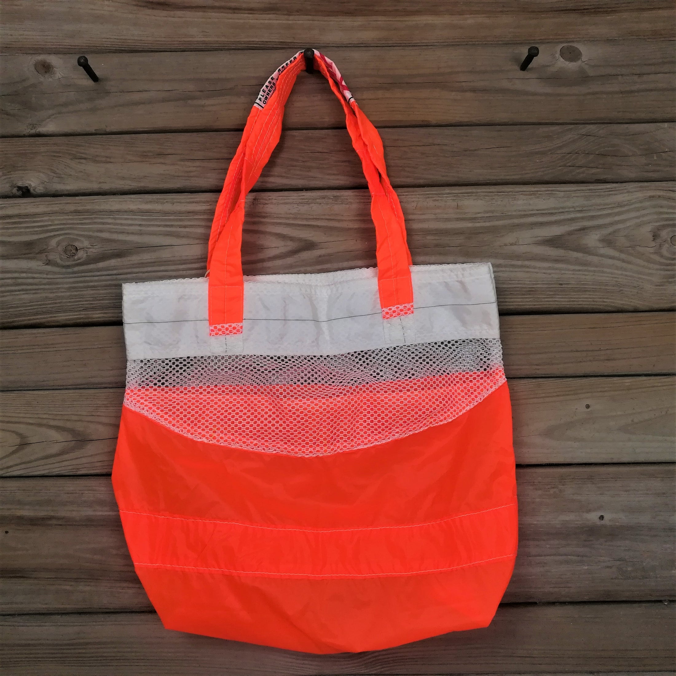 Tote Bag Neon Orange Zero Porosity Ripstop Nylon Katana Slider with Warning Label