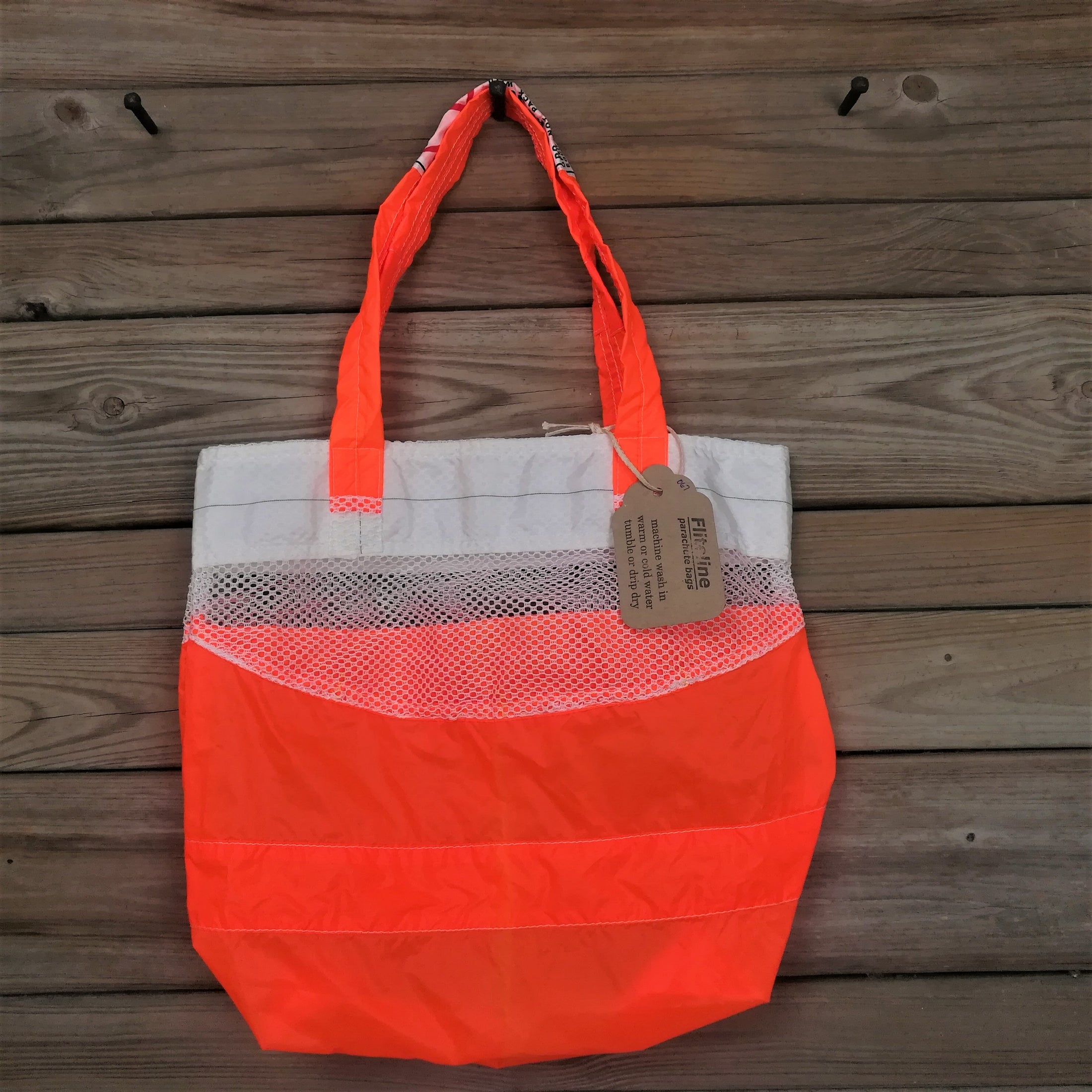 Tote Bag Neon Orange Zero Porosity Ripstop Nylon Katana Slider with Warning Label