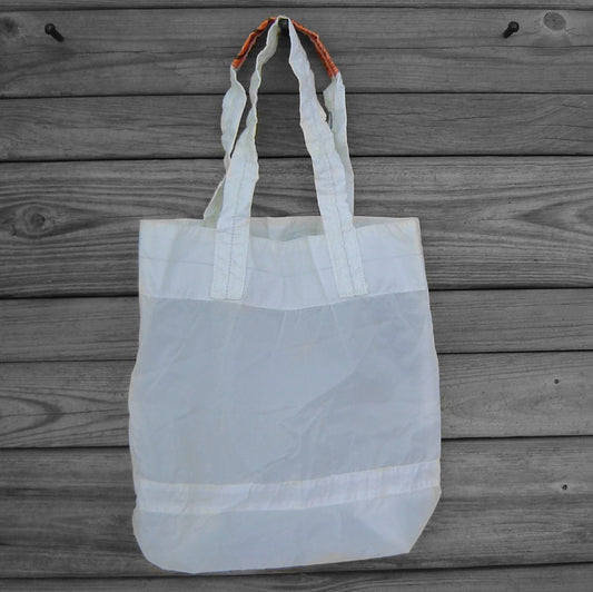 White Parachute Slider Small Market Tote Bag with Warning Label